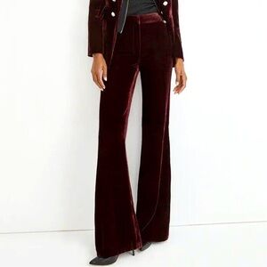 NWT Veronica Beard Lebone Velvet High Rise Flare Trouser Pants in Merlot Size 8